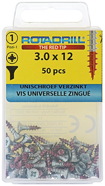 Rotadrill 1039768 - Universalschraube VK PZD VZ 3,0x12mm (50) | 6 Stück