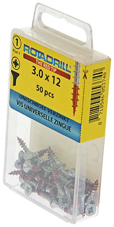 Rotadrill 1039768 - Universalschraube VK PZD VZ 3,0x12mm (50) | 6 Stück