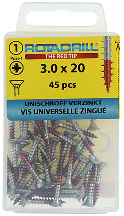 Rotadrill 1039769 - Universalschraube VK PZD VZ 3,0x20mm (45) | 6 Stück