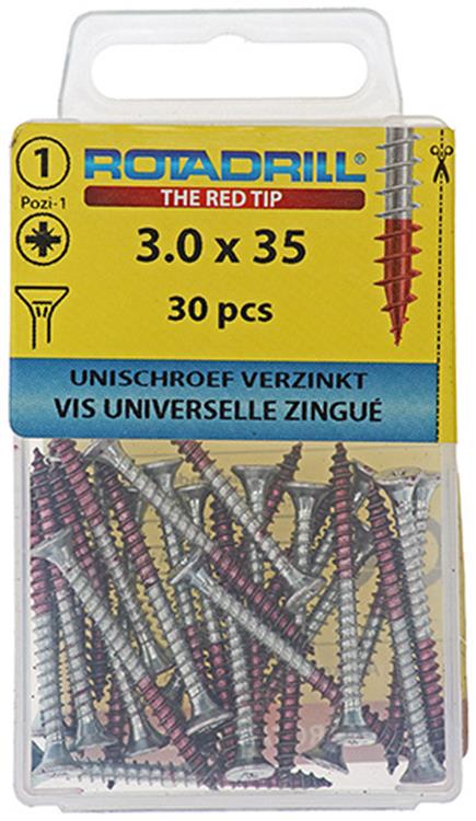 Rotadrill 1039771 - Universalschraube VK PZD VZ 3,0x35mm (30) | 6 Stück