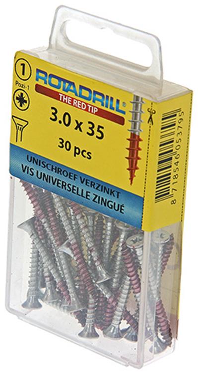 Rotadrill 1039771 - Universalschraube VK PZD VZ 3,0x35mm (30) | 6 Stück