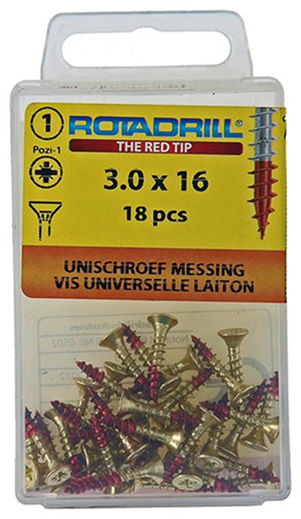 Rotadrill 1039886 - Universalschraube Messing VK PZD 3,0x16mm (18) | 6 Stück