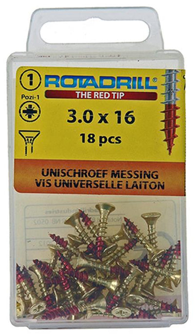 Rotadrill 1039886 - Universalschraube Messing VK PZD 3,0x16mm (18) | 6 Stück