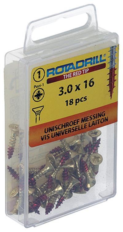 Rotadrill 1039886 - Universalschraube Messing VK PZD 3,0x16mm (18) | 6 Stück