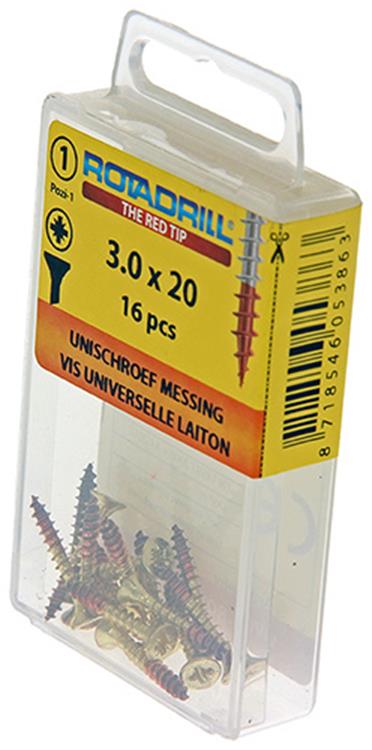 Rotadrill 1039887 - Universalschraube Messing VK PZD 3,0x20mm (16) | 6 Stück