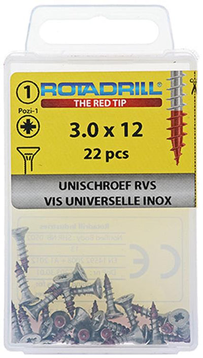 Rotadrill 1039847 – Universalschraube VK PZD Edelstahl-A2 3,0 x 12 mm (22) | 6 Stück