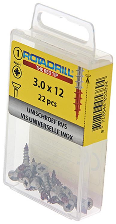 Rotadrill 1039847 – Universalschraube VK PZD Edelstahl-A2 3,0 x 12 mm (22) | 6 Stück