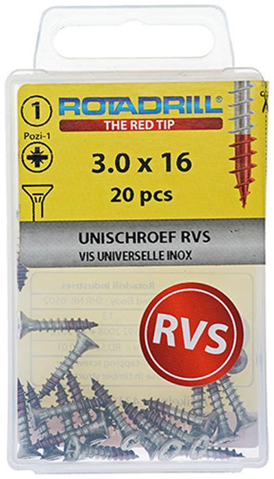 Rotadrill 1039848 – Universalschraube VK PZD Edelstahl-A2 3,0 x 16 mm (20) | 6 Stück