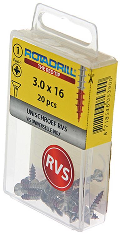 Rotadrill 1039848 – Universalschraube VK PZD Edelstahl-A2 3,0 x 16 mm (20) | 6 Stück
