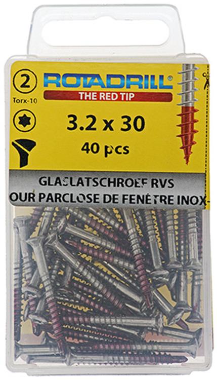 Rotadrill 1039915 – Glasleistenschraube LK Torx Edelstahl-410 3,2 x 30 mm (40) | 6 Stück