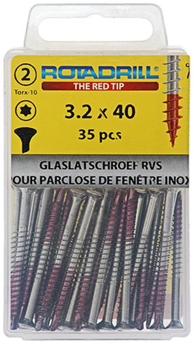 Rotadrill 1039916 – Glasleistenschraube LK Torx Edelstahl-410 3,2 x 40 mm (35) | 6 Stück