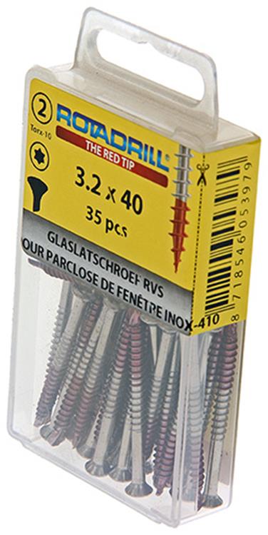 Rotadrill 1039916 – Glasleistenschraube LK Torx Edelstahl-410 3,2 x 40 mm (35) | 6 Stück