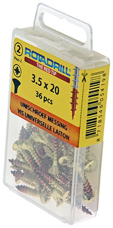 Rotadrill 1039881 - Universalschraube Messing LK PZD 3,5x20mm (36) | 6 Stück