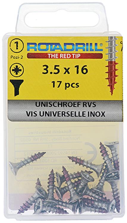 Rotadrill 1039852 – Universalschraube VK PZD Edelstahl-A2 3,5 x 16 mm (17) | 6 Stück