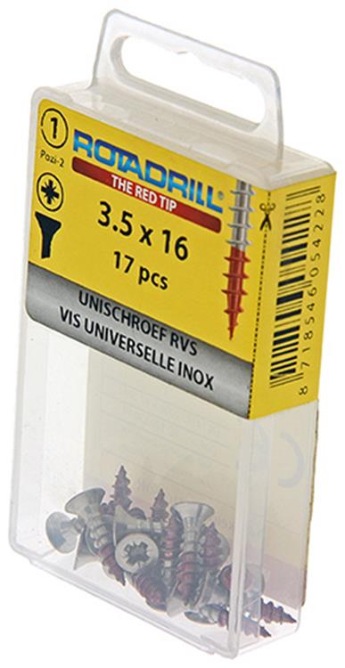 Rotadrill 1039852 – Universalschraube VK PZD Edelstahl-A2 3,5 x 16 mm (17) | 6 Stück