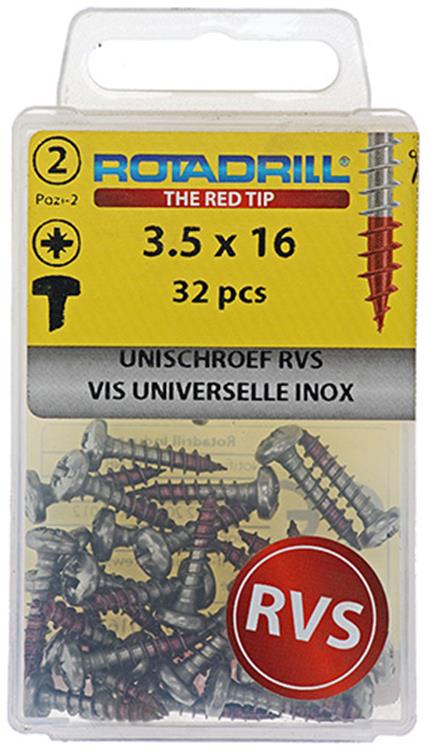 Rotadrill 1039875 – Universalschraube ck pzd Edelstahl-A2 3,5 x 16 mm (32) | 6 Stück