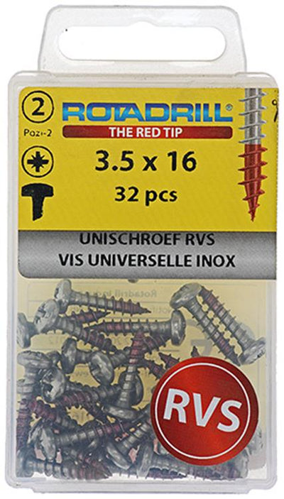 Rotadrill 1039875 – Universalschraube ck pzd Edelstahl-A2 3,5 x 16 mm (32) | 6 Stück