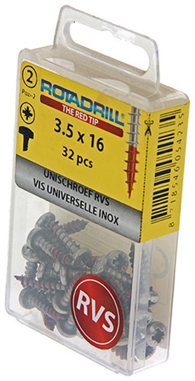 Rotadrill 1039875 – Universalschraube ck pzd Edelstahl-A2 3,5 x 16 mm (32) | 6 Stück