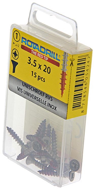 Rotadrill 1039853 – Universalschraube VK PZD Edelstahl-A2 3,5 x 20 mm (15) | 6 Stück