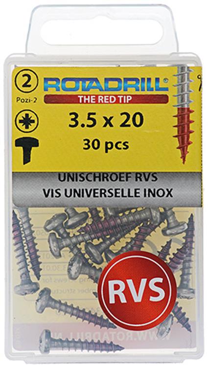 Rotadrill 1039876 – Universalschraube CK PZD Edelstahl-A2 3,5 x 20 mm (30) | 6 Stück