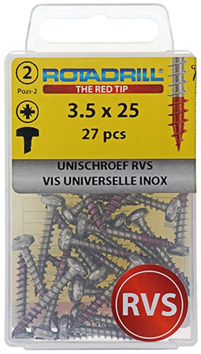Rotadrill 1039877 – Universalschraube ck pzd Edelstahl-A2 3,5 x 25 mm (27) | 6 Stück