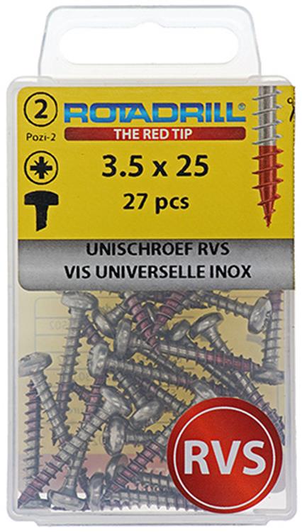 Rotadrill 1039877 – Universalschraube ck pzd Edelstahl-A2 3,5 x 25 mm (27) | 6 Stück