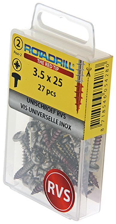 Rotadrill 1039877 – Universalschraube ck pzd Edelstahl-A2 3,5 x 25 mm (27) | 6 Stück