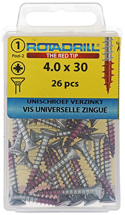 Rotadrill 1039777 - Universalschraube VK PZD VZ 4,0x30mm (26) | 6 Stück