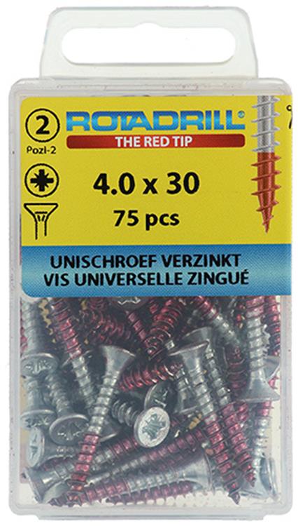 Rotadrill 1039800 - Universalschraube VK PZD VZ 4,0x30mm (75) | 6 Stück