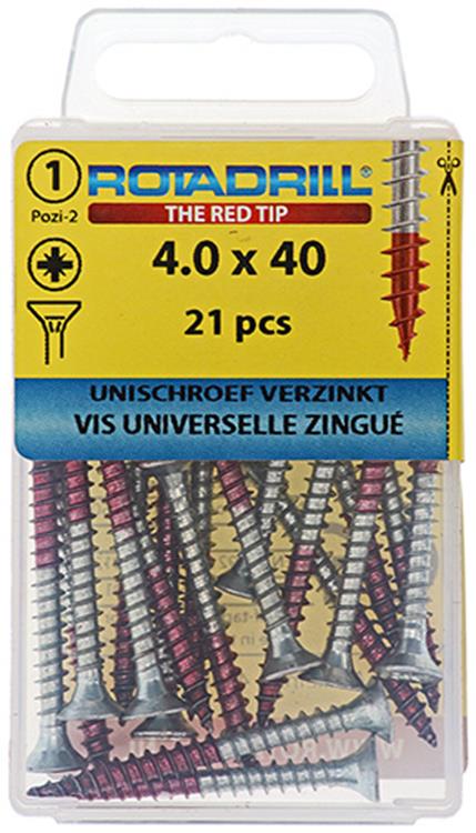 Rotadrill 1039779 - Universalschraube VK PZD VZ 4,0x40mm (21) | 6 Stück