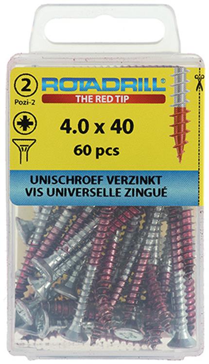 Rotadrill 1039801 - Universalschraube VK PZD VZ 4,0x40mm (60) | 6 Stück