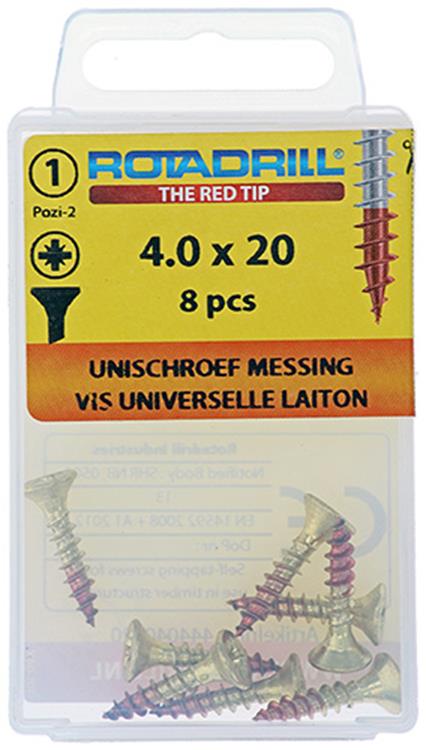 Rotadrill 1039888 - Universalschraube Messing VK PZD 4,0x20mm (8) | 6 Stück