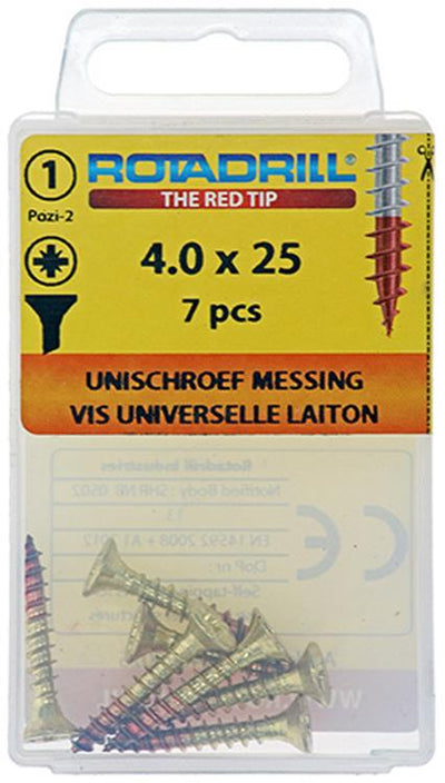 Rotadrill 1039889 - Universalschraube Messing VK PZD 4,0x25mm (7) | 6 Stück