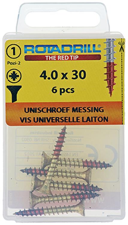 Rotadrill 1039890 - Universalschraube Messing VK PZD 4,0x30mm (6) | 6 Stück