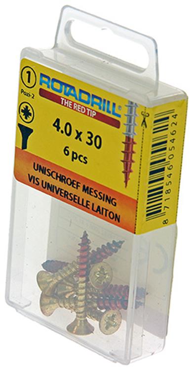Rotadrill 1039890 - Universalschraube Messing VK PZD 4,0x30mm (6) | 6 Stück