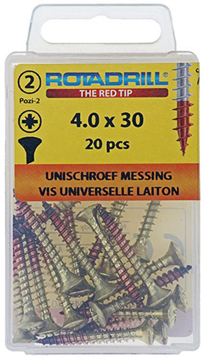 Rotadrill 1039884 - Universalschraube Messing LK PZD 4,0x30mm (20) | 6 Stück