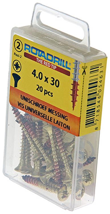 Rotadrill 1039884 - Universalschraube Messing LK PZD 4,0x30mm (20) | 6 Stück