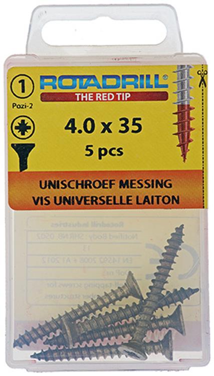 Rotadrill 1039891 - Universalschraube Messing VK PZD 4,0x35mm (5) | 6 Stück