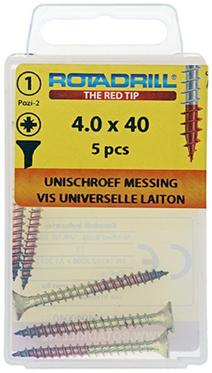 Rotadrill 1039892 - Universalschraube Messing VK PZD 4,0x40mm (5) | 6 Stück