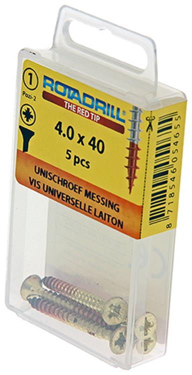 Rotadrill 1039892 - Universalschraube Messing VK PZD 4,0x40mm (5) | 6 Stück