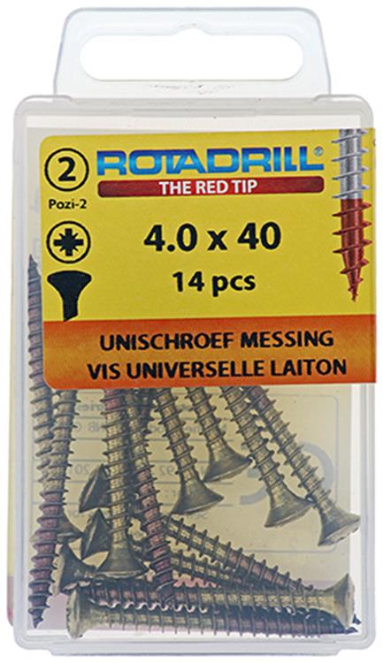 Rotadrill 1039885 - Universalschraube Messing LK PZD 4,0x40mm (14) | 6 Stück