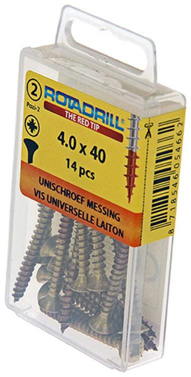 Rotadrill 1039885 - Universalschraube Messing LK PZD 4,0x40mm (14) | 6 Stück