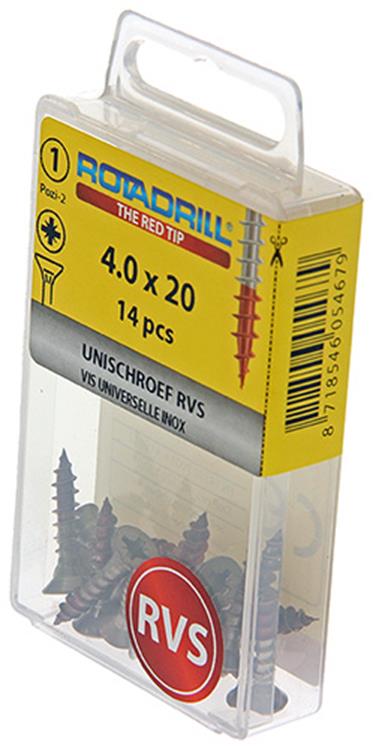 Rotadrill 1039857 – Universalschraube VK PZD Edelstahl-A2 4,0 x 20 mm (14) | 6 Stück