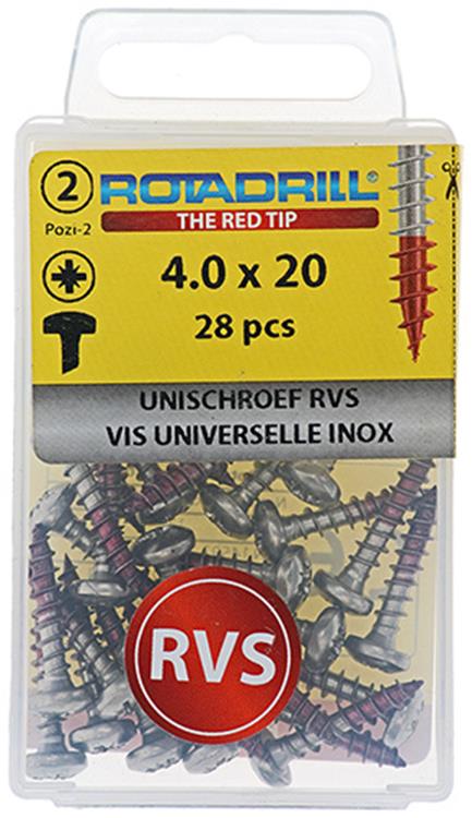 Rotadrill 1039878 – Universalschraube ck pzd Edelstahl 4,0 x 20 mm (28) | 6 Stück