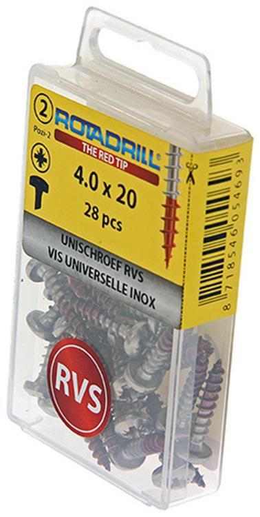 Rotadrill 1039878 – Universalschraube ck pzd Edelstahl 4,0 x 20 mm (28) | 6 Stück