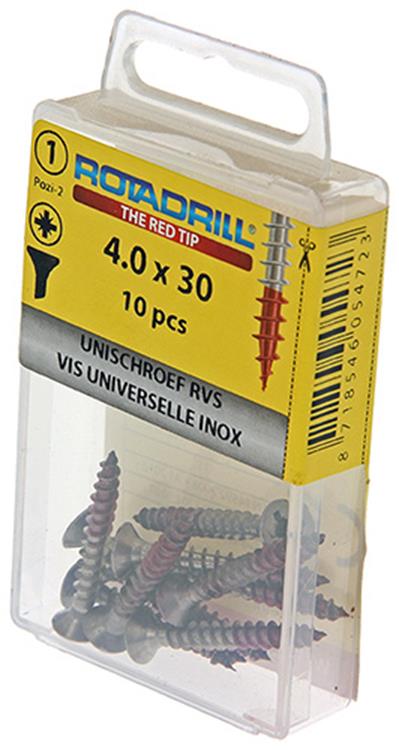 Rotadrill 1039859 – Universalschraube VK PZD Edelstahl-A2 4,0 x 30 mm (10) | 6 Stück