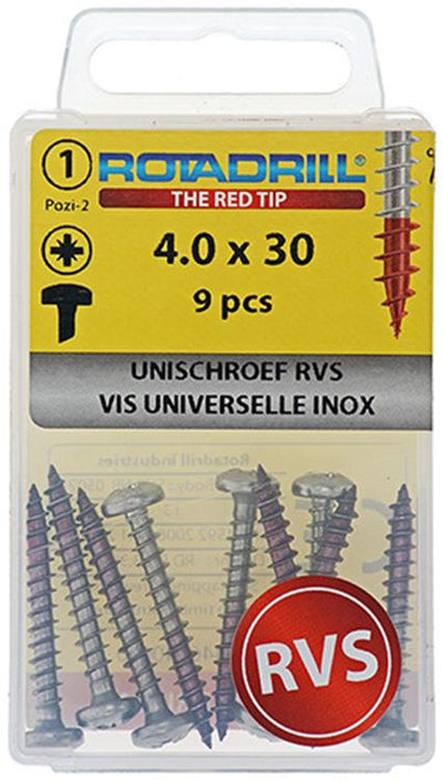 Rotadrill 1039893 – Universalschraube ck pzd Edelstahl 4,0 x 30 mm (9) | 6 Stück