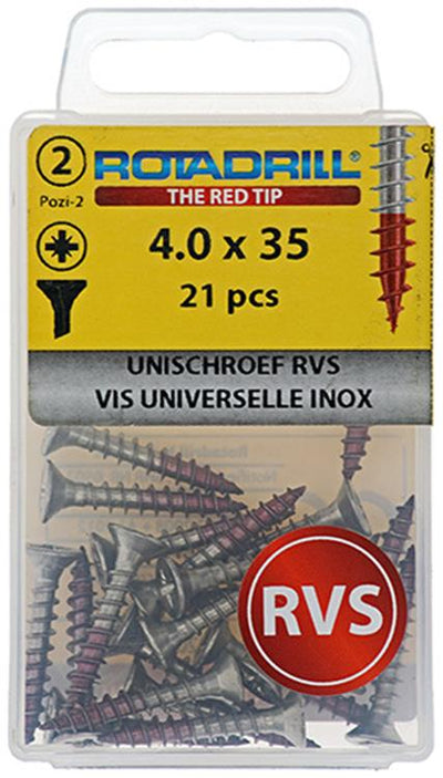 Rotadrill 1039865 - Universalschraube VK PZD Edelstahl-A2 4,0x35mm (21) | 6 Stück