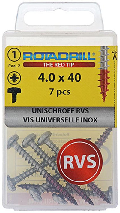 Rotadrill 1039894 – Universalschraube ck pzd Edelstahl 4,0 x 40 mm (7) | 6 Stück
