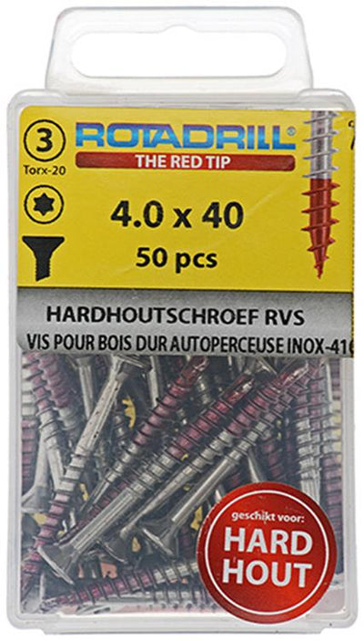 Rotadrill 1039899 – Hartholzschraube selbstschneidend sppls.edelstahl t20 4,0x40mm (50) | 6 Stück